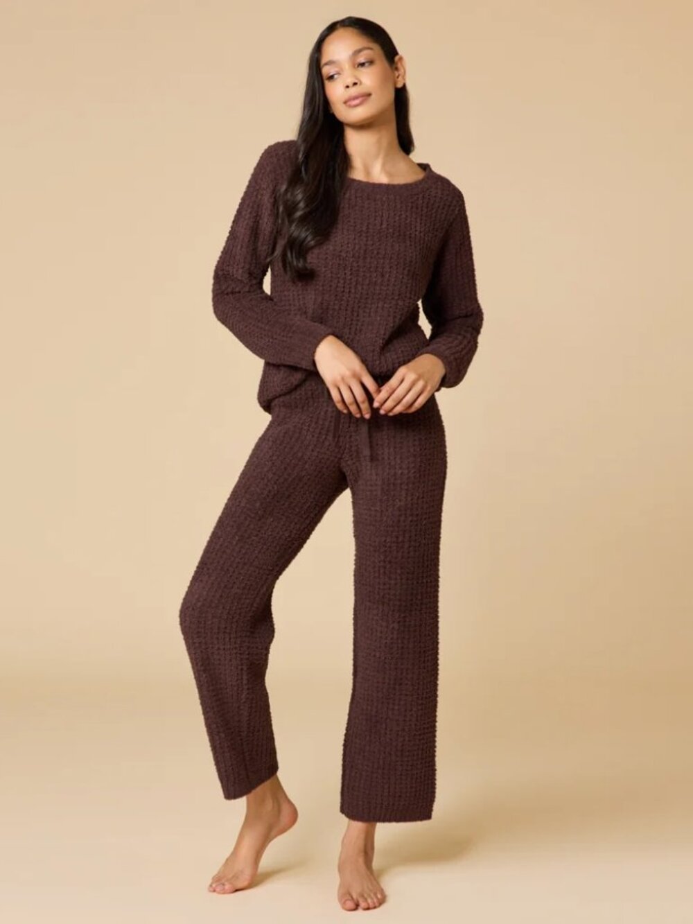 Softies Waffle Marshmallow Boatneck Lounge Set in Espresso, Size Medium